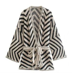 Zara Chevron Kimono Open Knit Kimono Jacket M